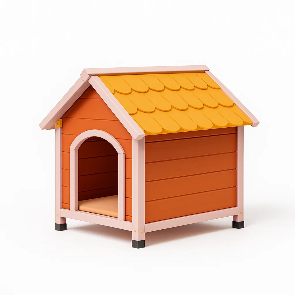 Cuccie in legno arancione 80x60x70 cm con tetto giallo per cani