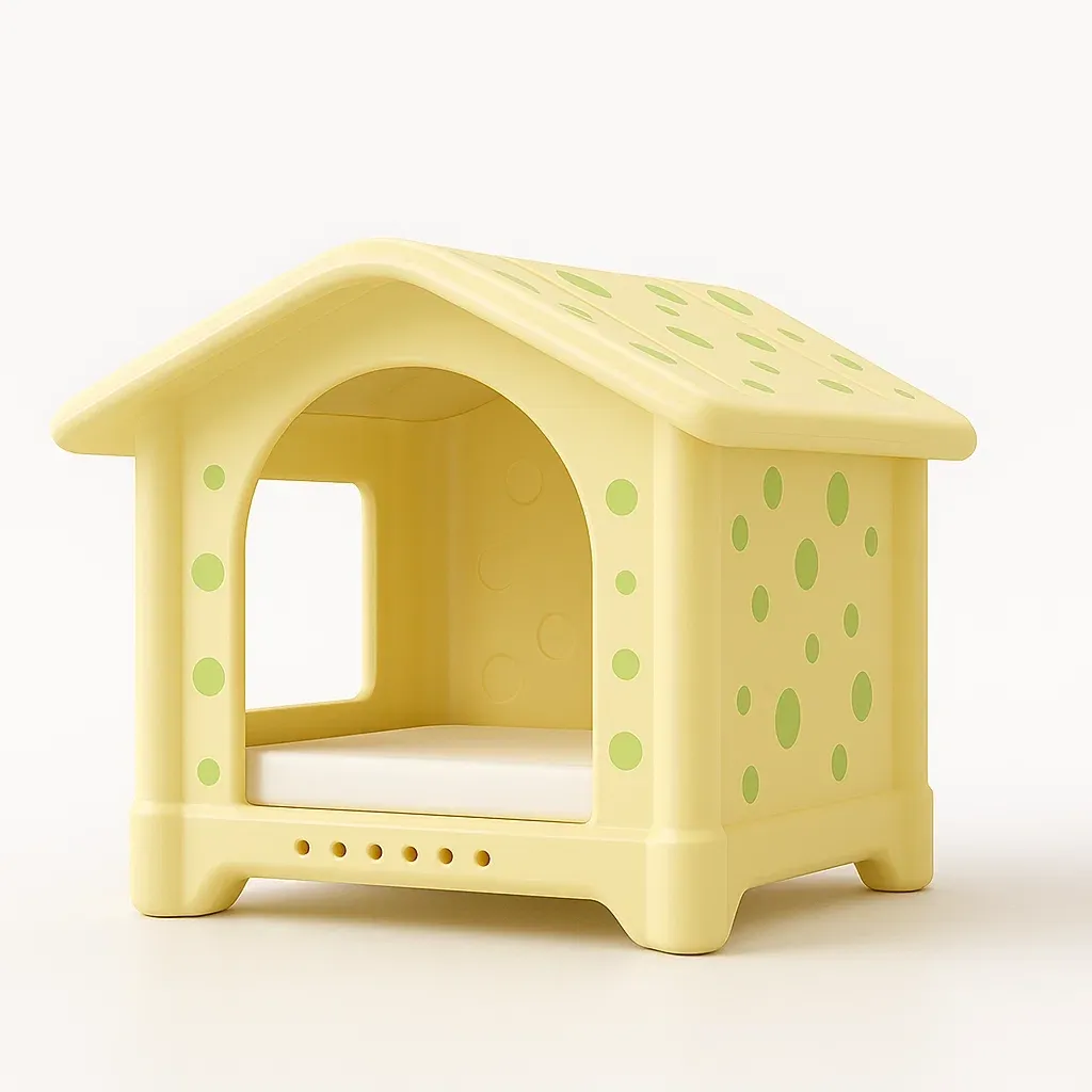 Cuccie in plastica gialla con pois verdi