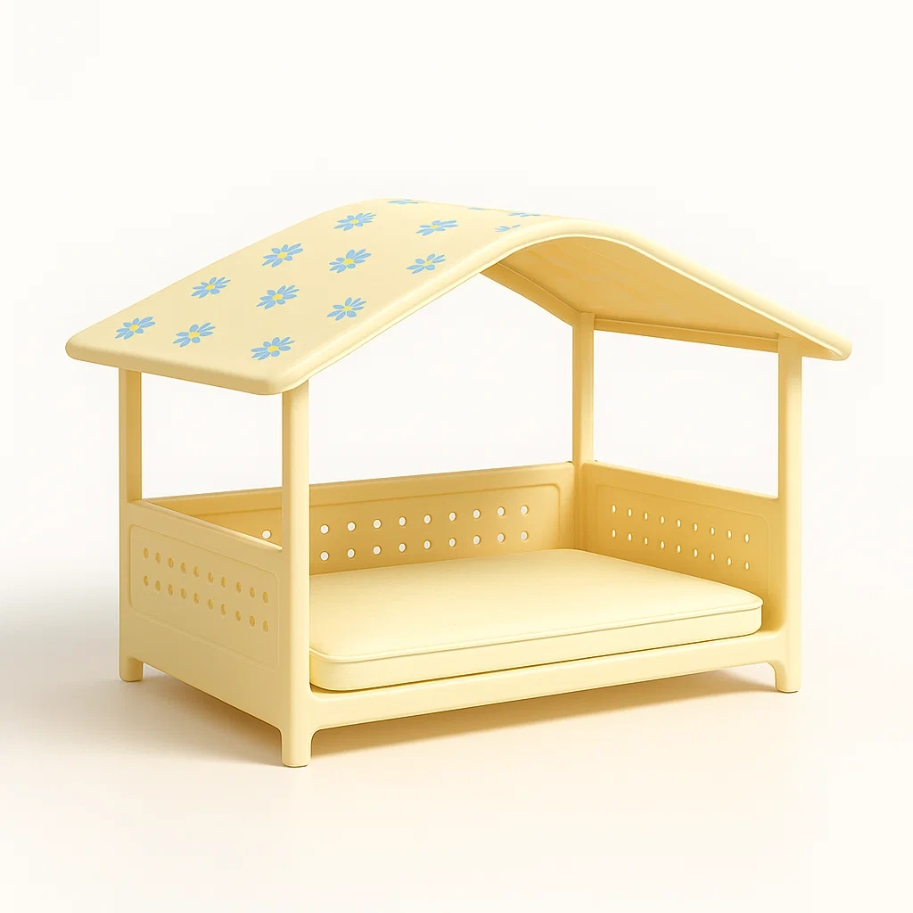 Cuccie in plastica a forma di casa gialla 100x50x60 cm