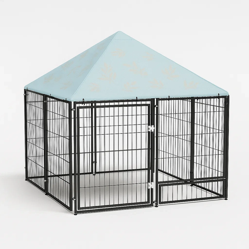 Recinzioni per animali in metallo con tetto in tessuto azzurro 140 cm