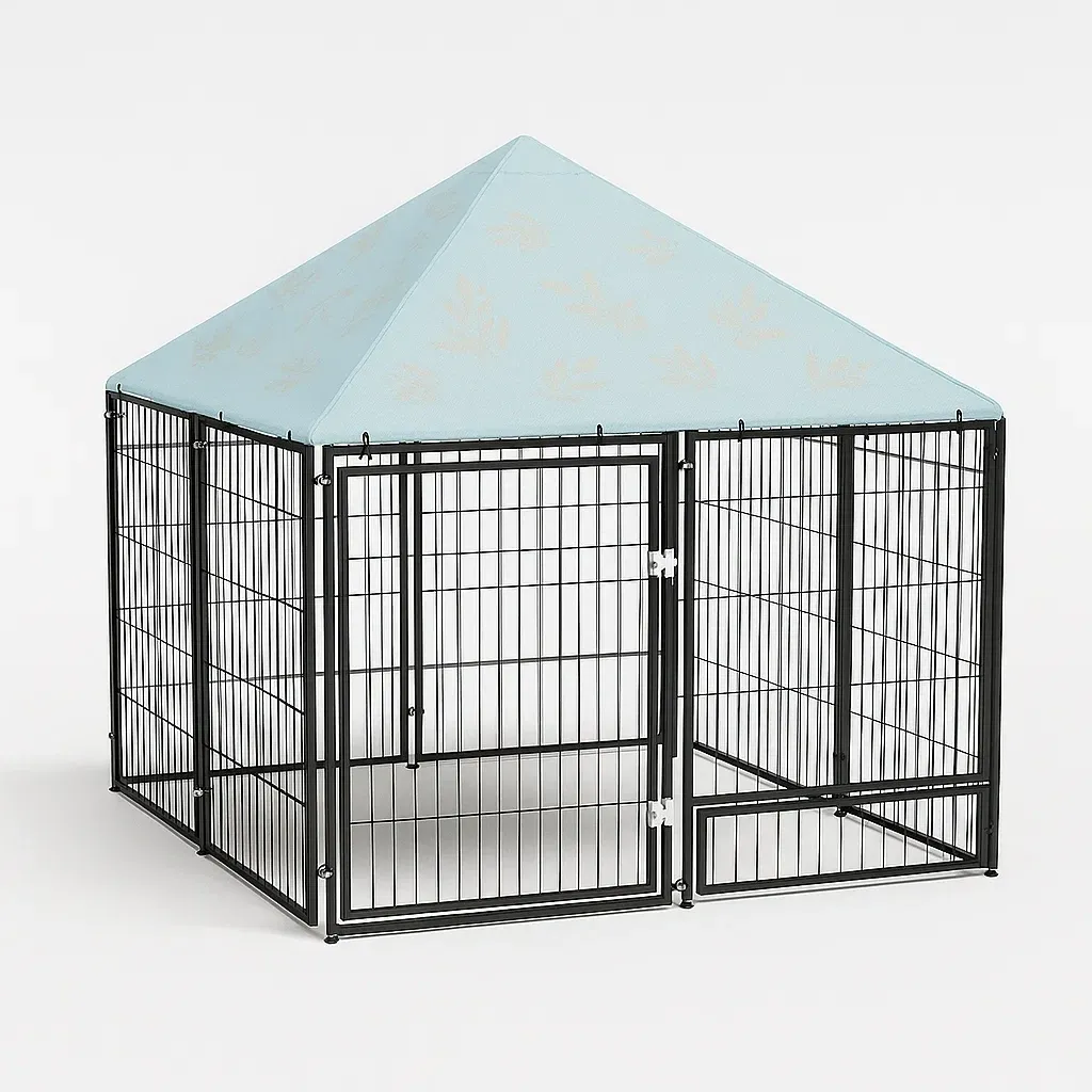 Recinzioni per animali in metallo con tetto in tessuto azzurro 140 cm