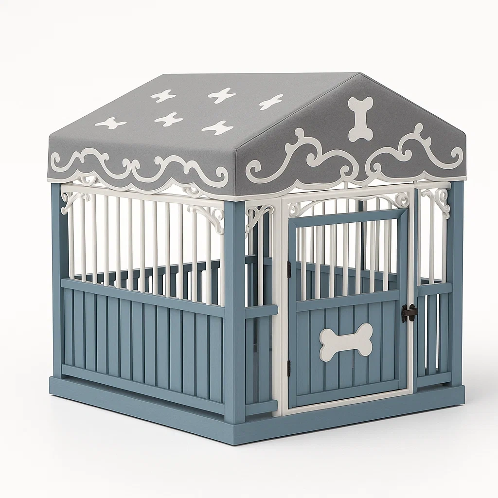Casetta per animali domestici in legno e poliestere blu e grigio