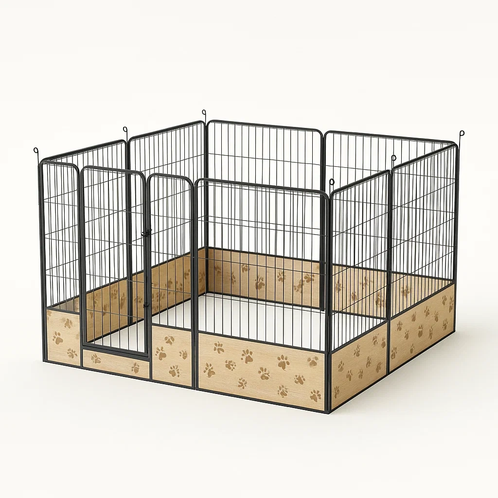 Recinzioni per animali in metallo e MDF decorato nero e marrone 120x120x60 cm