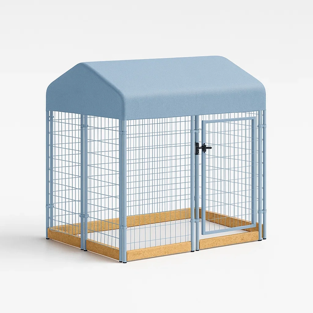 Recinzioni per animali da esterno con telaio in acciaio e tetto in PVC azzurro 120x120x150 cm