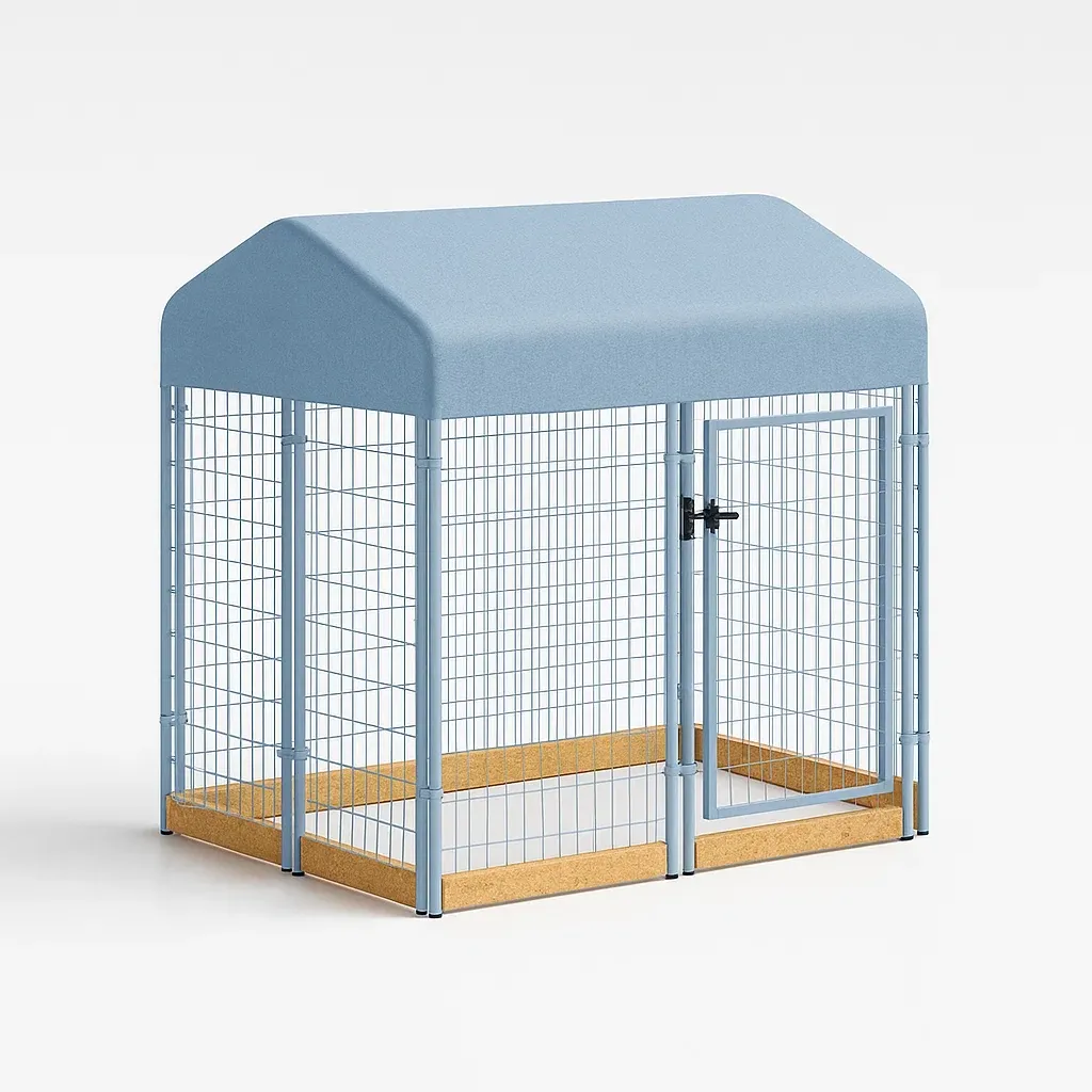 Recinzioni per animali da esterno con telaio in acciaio e tetto in PVC azzurro 120x120x150 cm