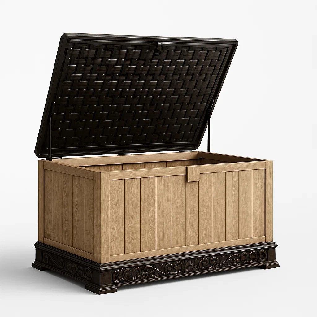 Cassoni da esterno in legno e polipropilene intrecciato 120x55x65 cm