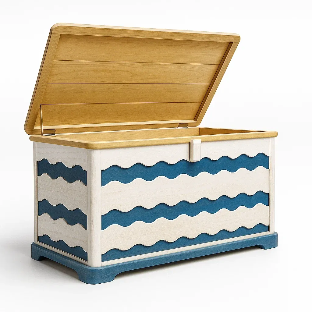 Cassoni in legno con onde blu e bianco 80x40x50 cm