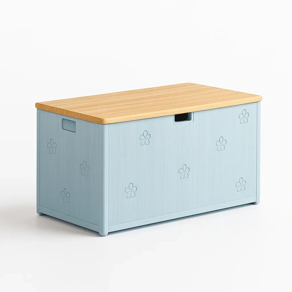 Cassoni per bambini in MDF azzurro con coperchio in legno massello