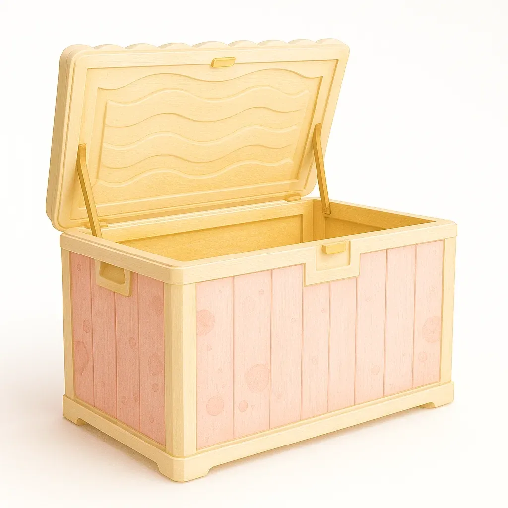 Cassoni rettangolari in plastica rosa e crema 60x40x40 cm