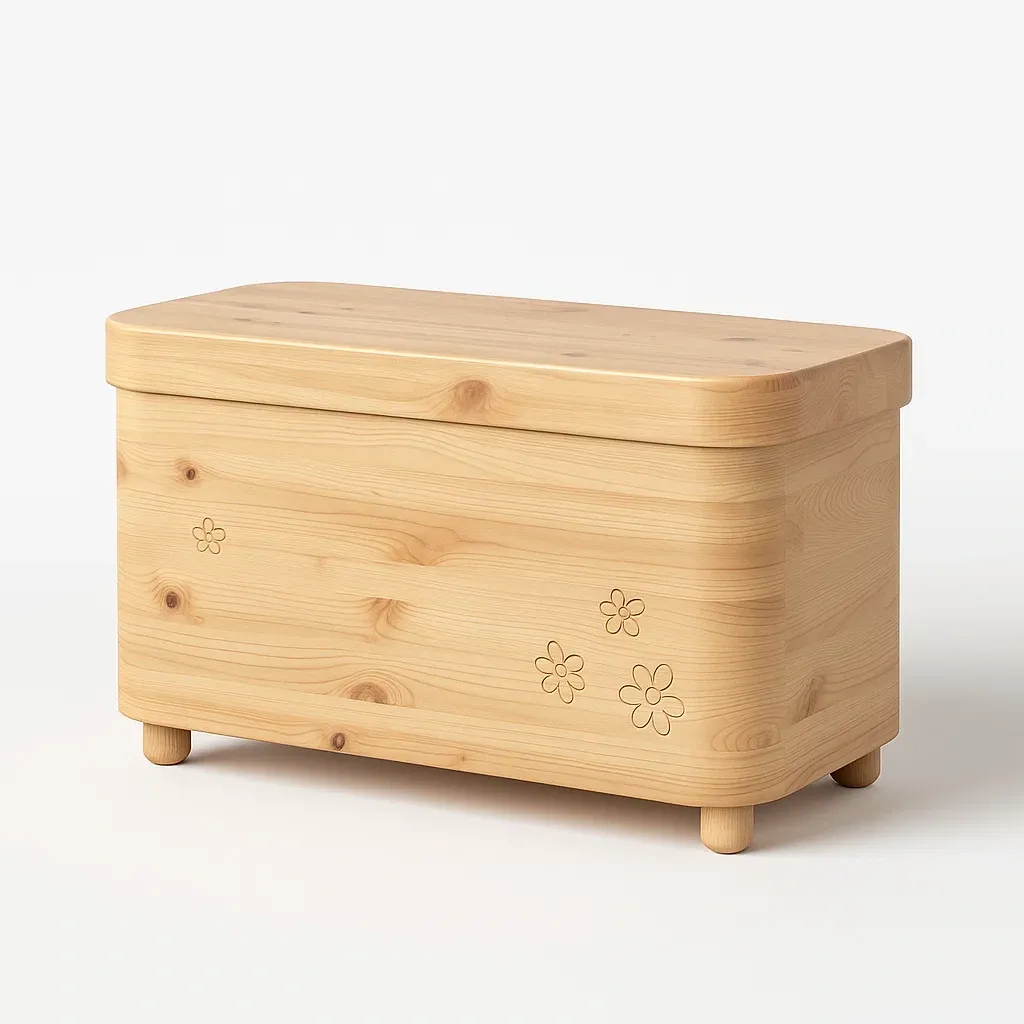 Cassoni in legno di pino con motivo a fiori inciso