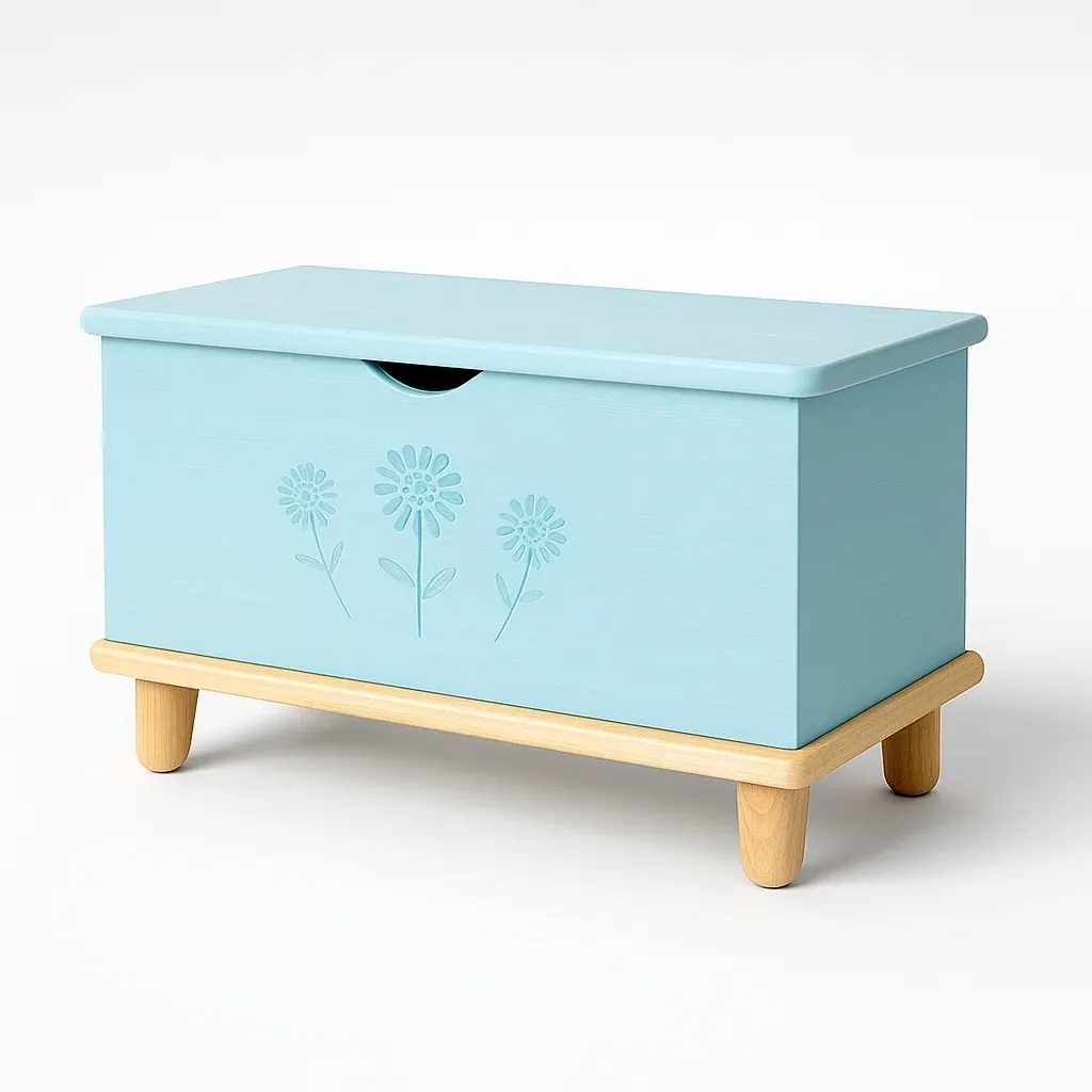 Cassoni in MDF e legno azzurro con decorazioni floreali