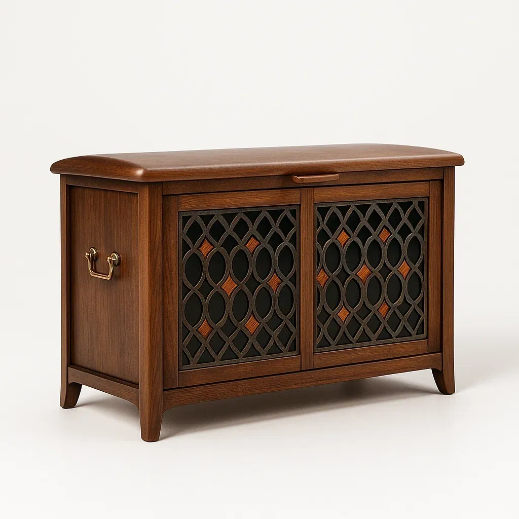 Cassoni in legno con ante scorrevoli traforate 90x40x55 cm in noce