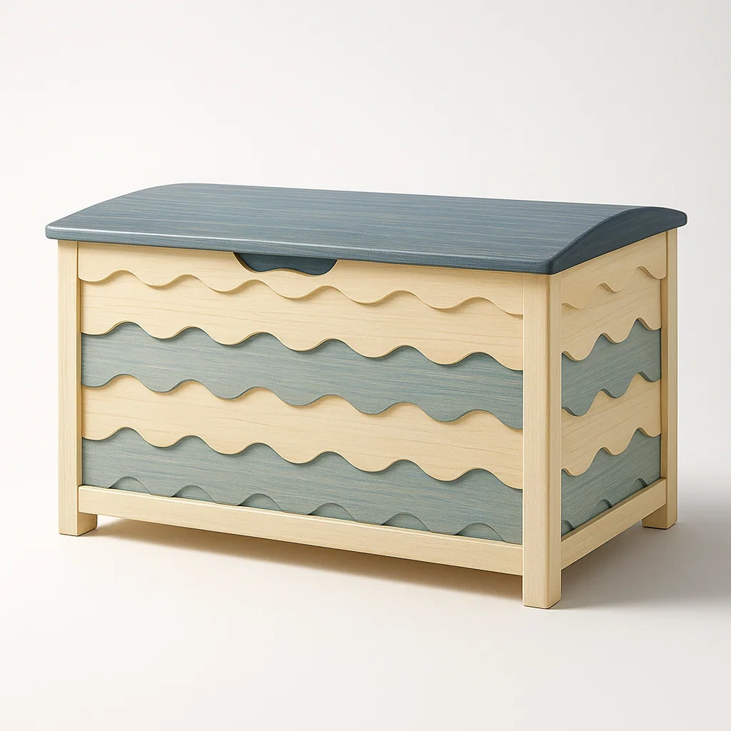 Cassoni in legno con onde blu e beige 80x40x48 cm