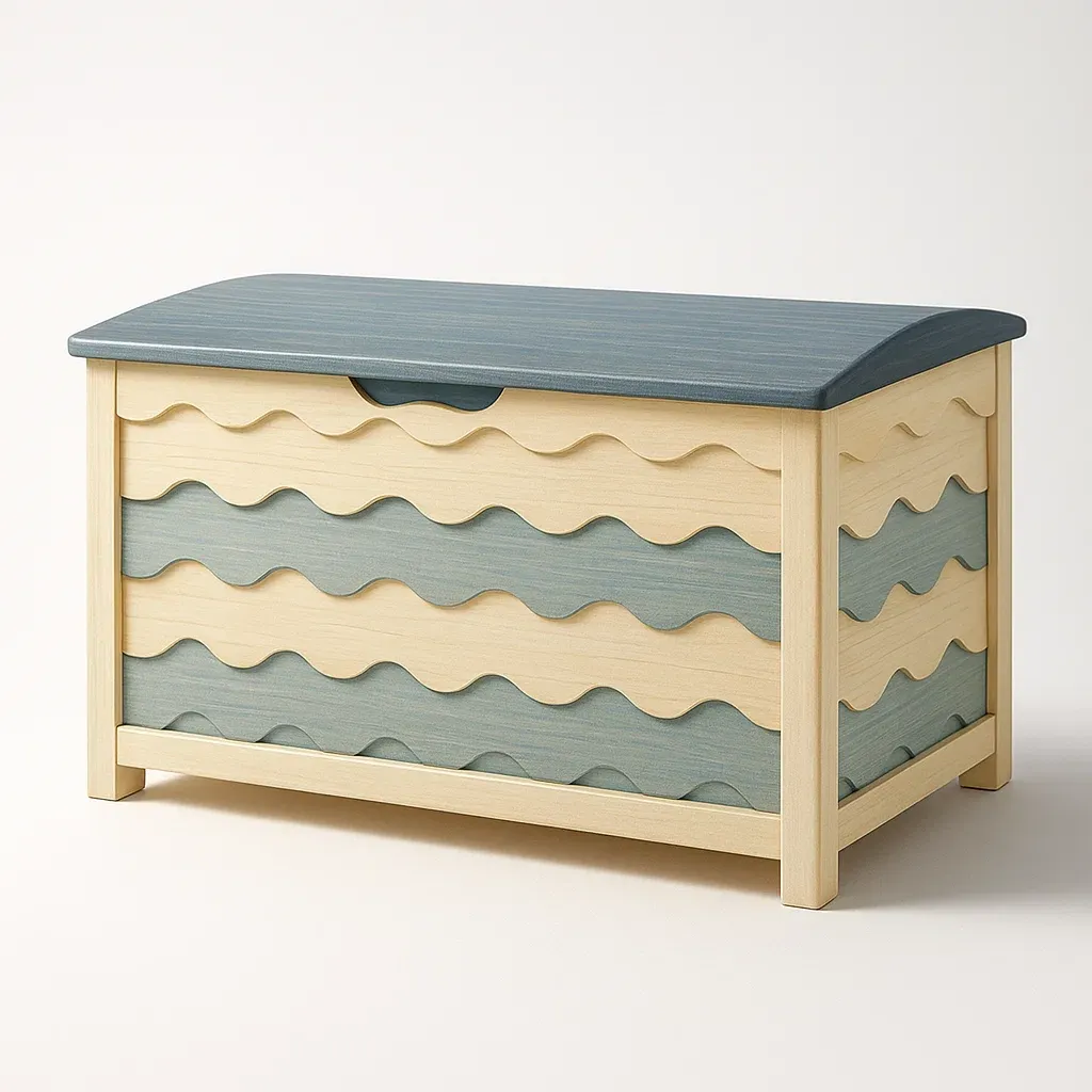 Cassoni in legno con onde blu e beige 80x40x48 cm