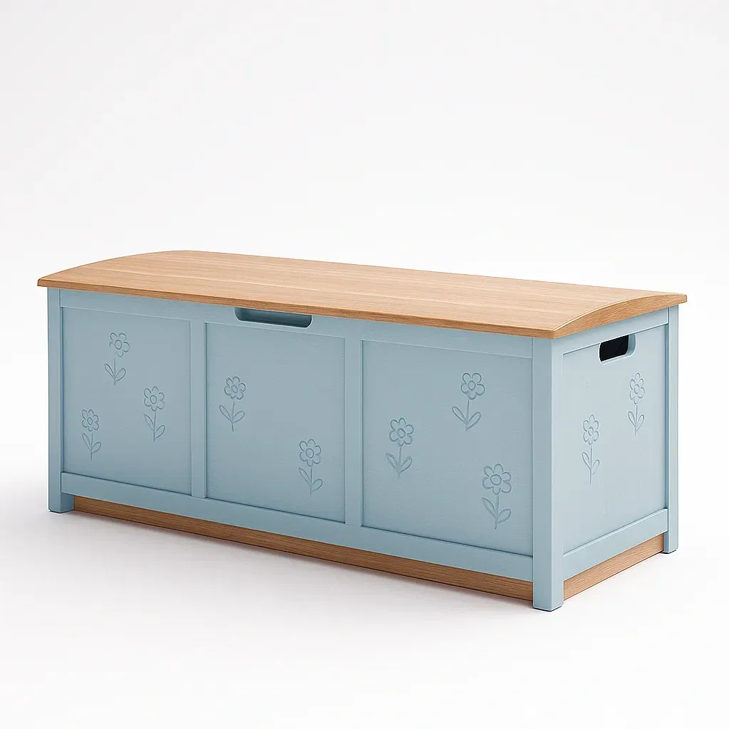 Cassoni in legno MDF blu chiaro con coperchio in legno massello