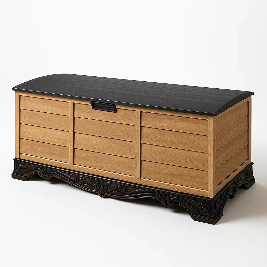 Cassoni in legno di quercia con piano scuro intagliato 120x45x55 cm