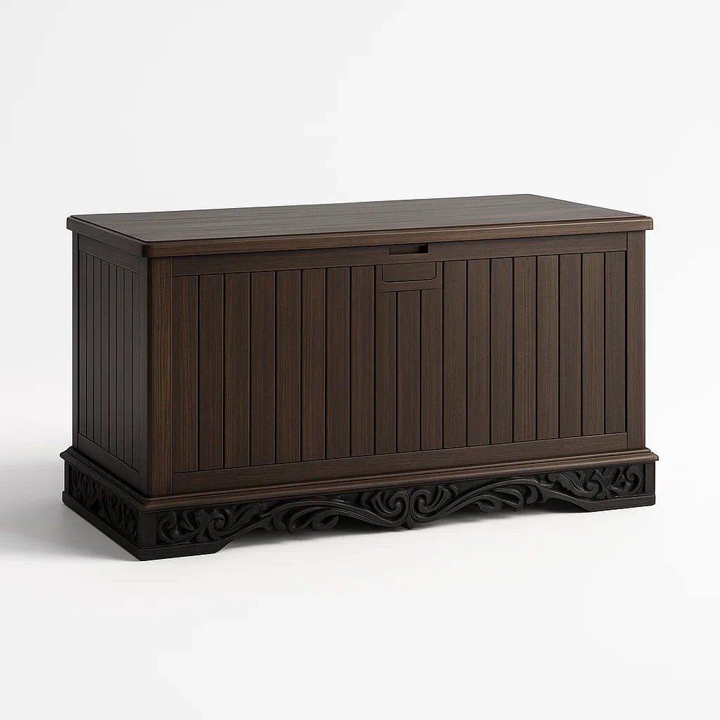Cassoni rettangolari in legno intagliato marrone