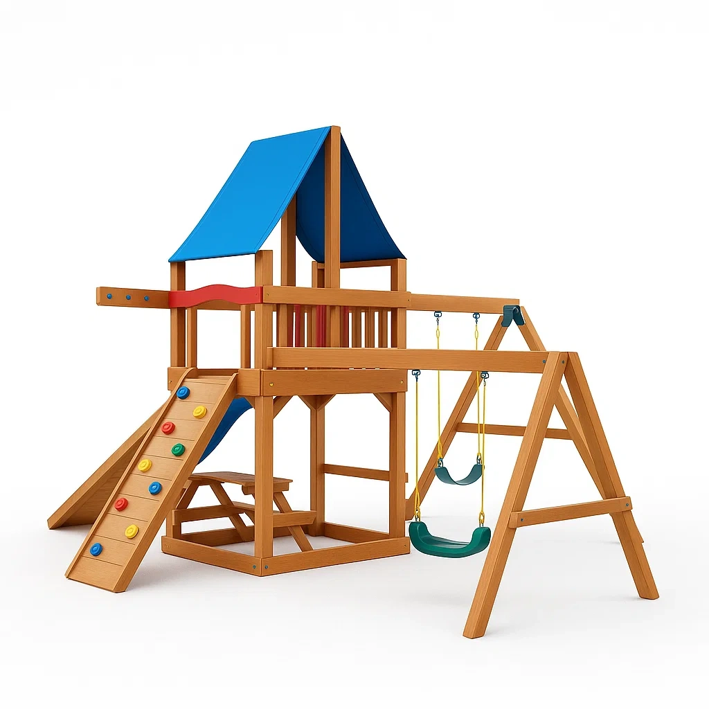 Set scivolo e altalena in legno di pino con area giochi per bambini