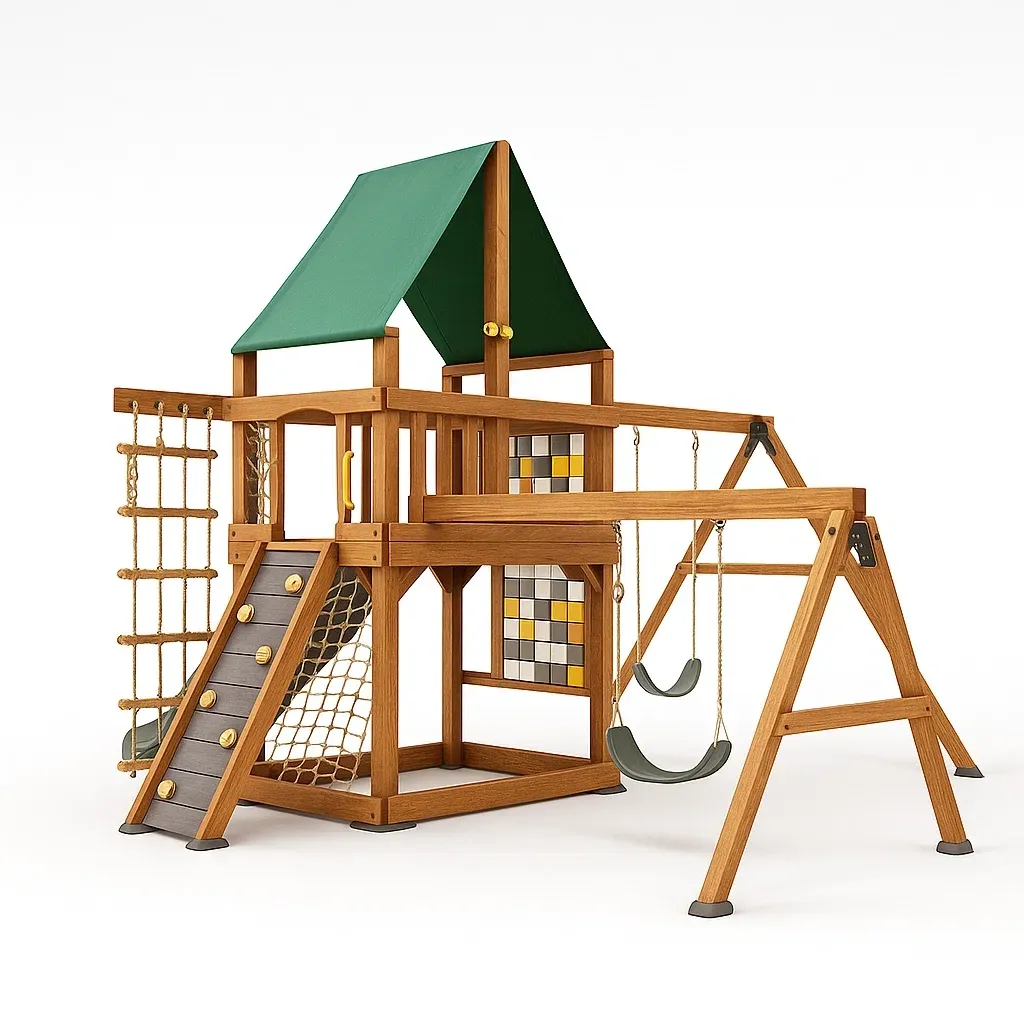 Set scivolo e altalena in legno con struttura per bambini