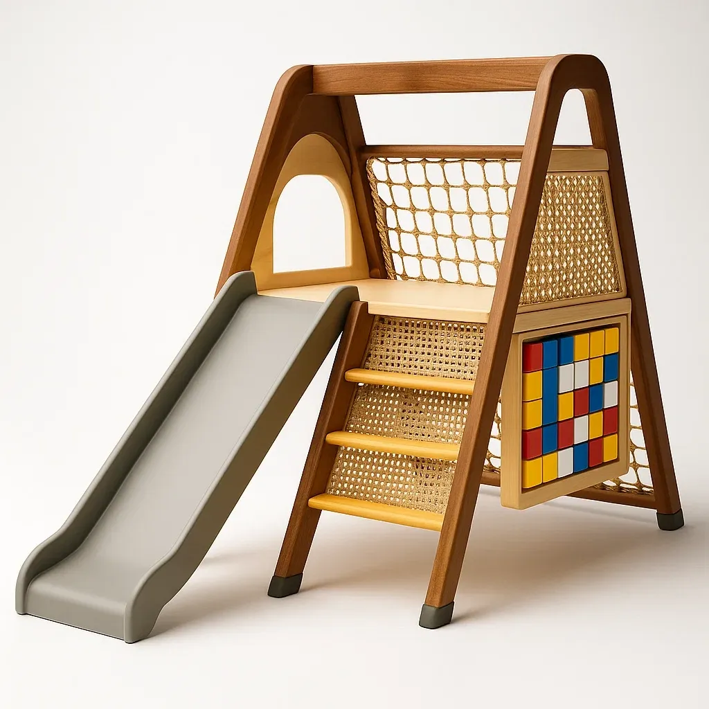 Scivolo in legno con blocchi colorati