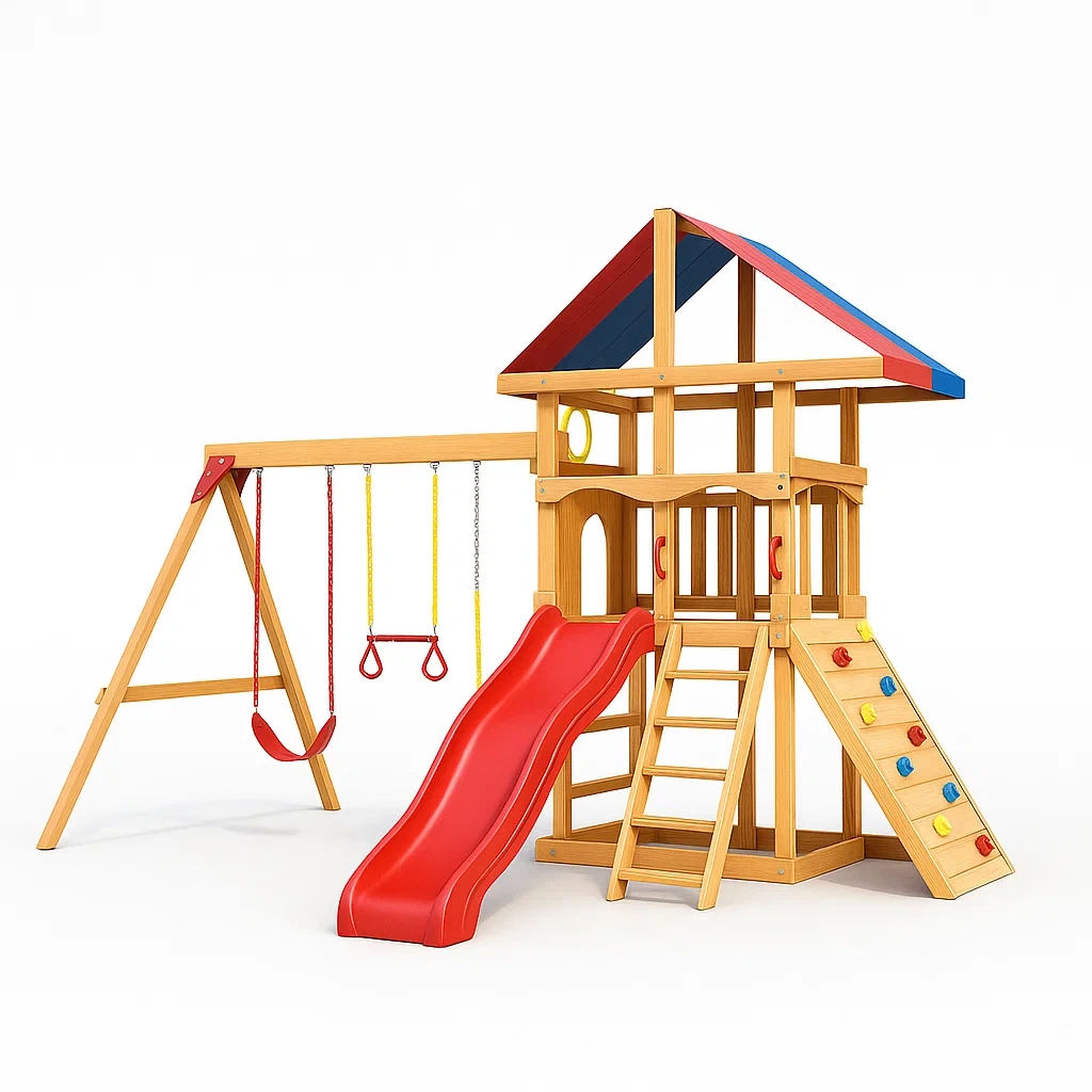 Set scivolo e altalena in legno per bambini con scivolo e altalene