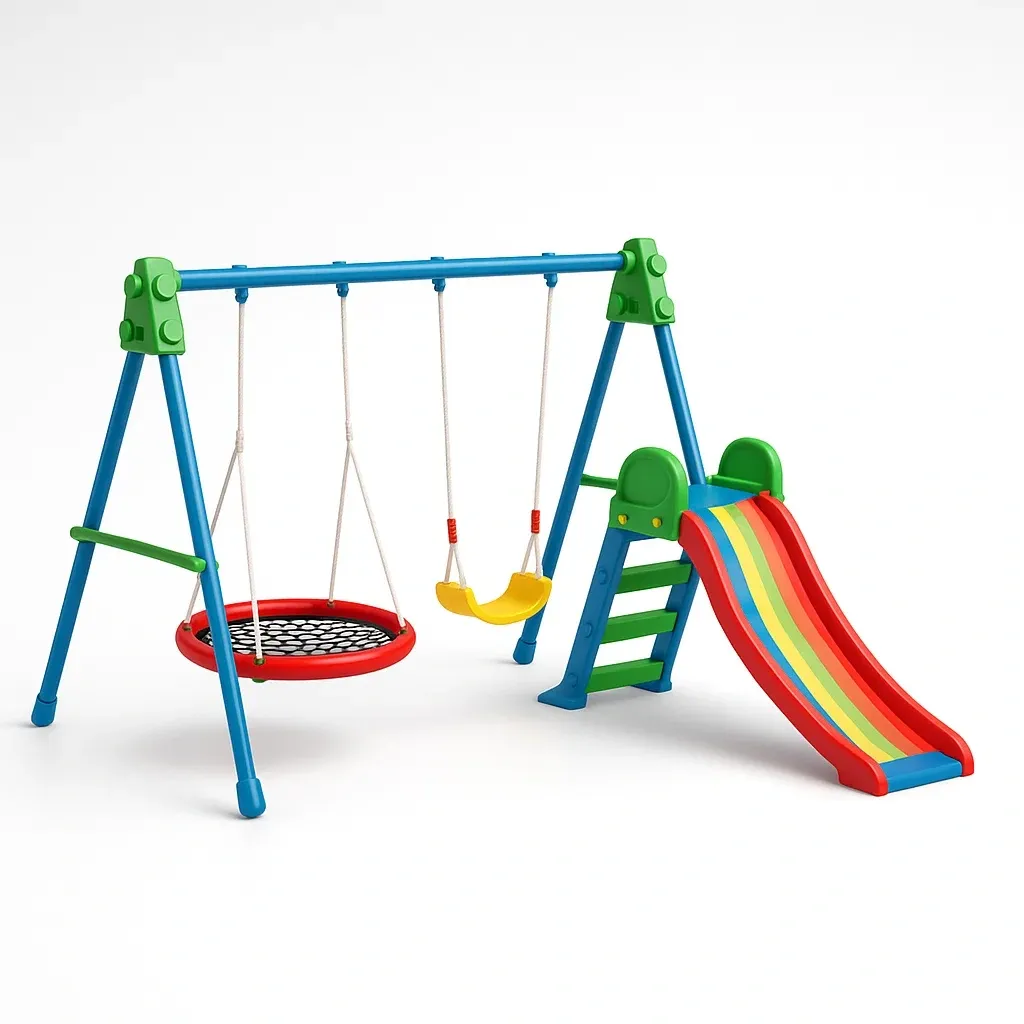 Set scivolo e altalena in metallo e plastica multicolore per bambini