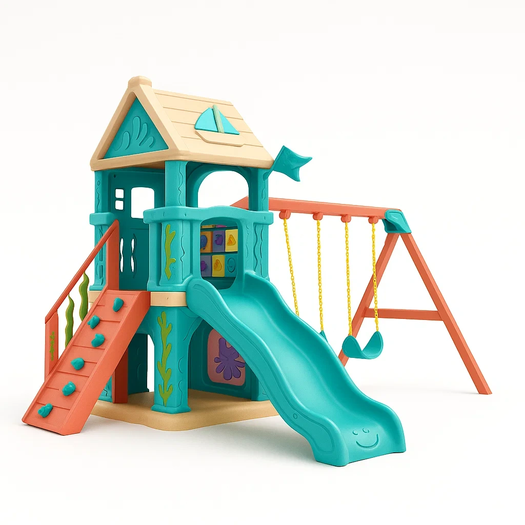 Set scivolo e altalena in plastica multicolore con scaletta per bambini