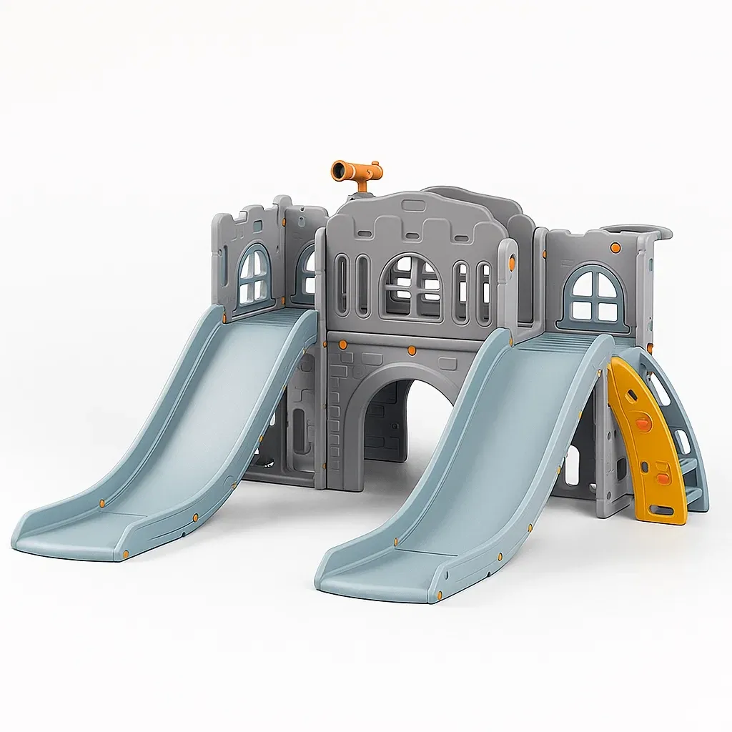 Scivolo in plastica con doppio scivolo grigio per bambini