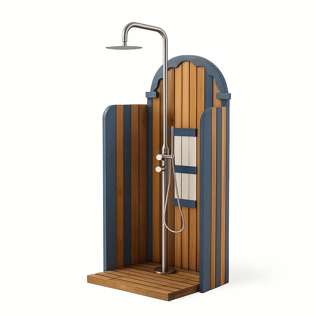 Docce esterne in acciaio inox e legno di cedro naturale/blu