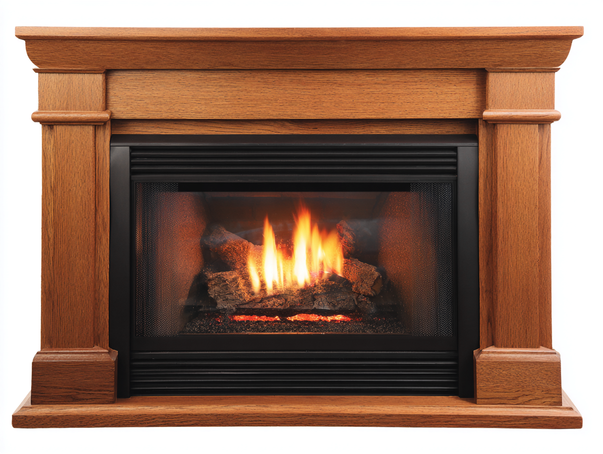 Cheminée à gaz décorative en bois 118x36x95 cm - chêne clair/noir - style classique