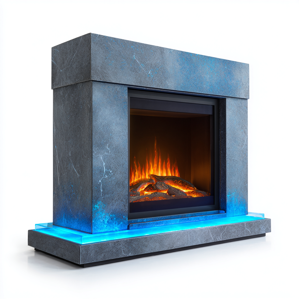 Cheminée électrique décorative 110x35x90 cm - pierre/verre trempé - gris - éclairage LED multicolore