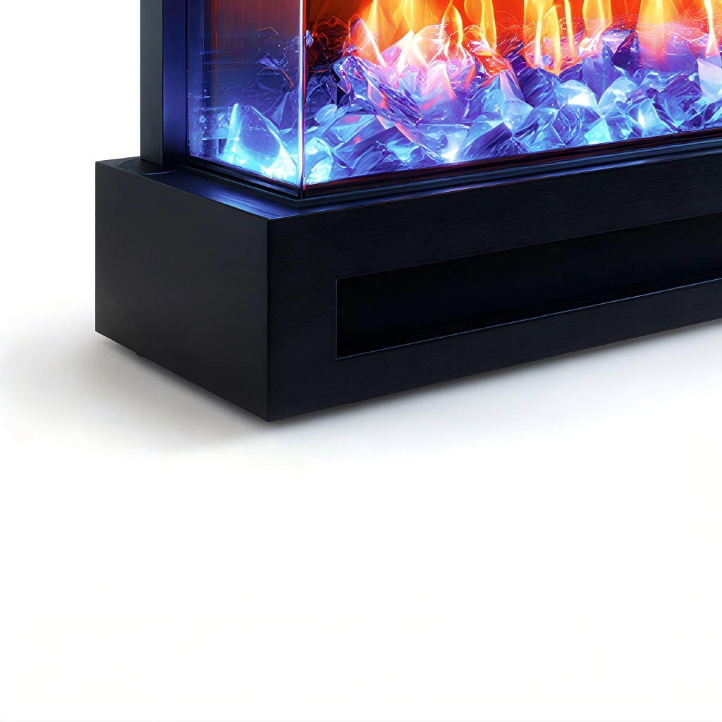 Cheminée électrique panoramique 150x22x48 cm - métal/verre trempé - noir - flamme LED multicolore