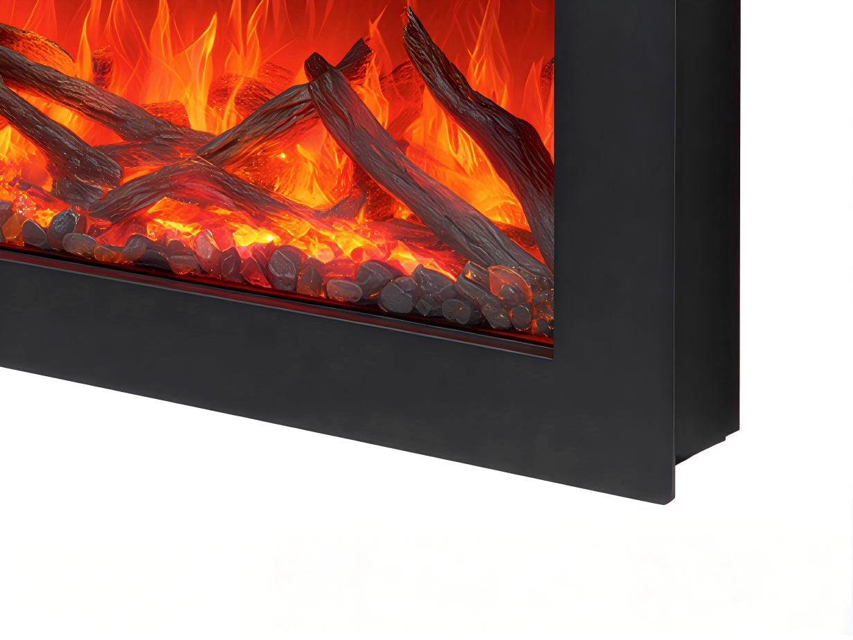 Cheminée électrique murale 155x16x52 cm - métal/verre trempé - noir - flamme LED rouge réaliste