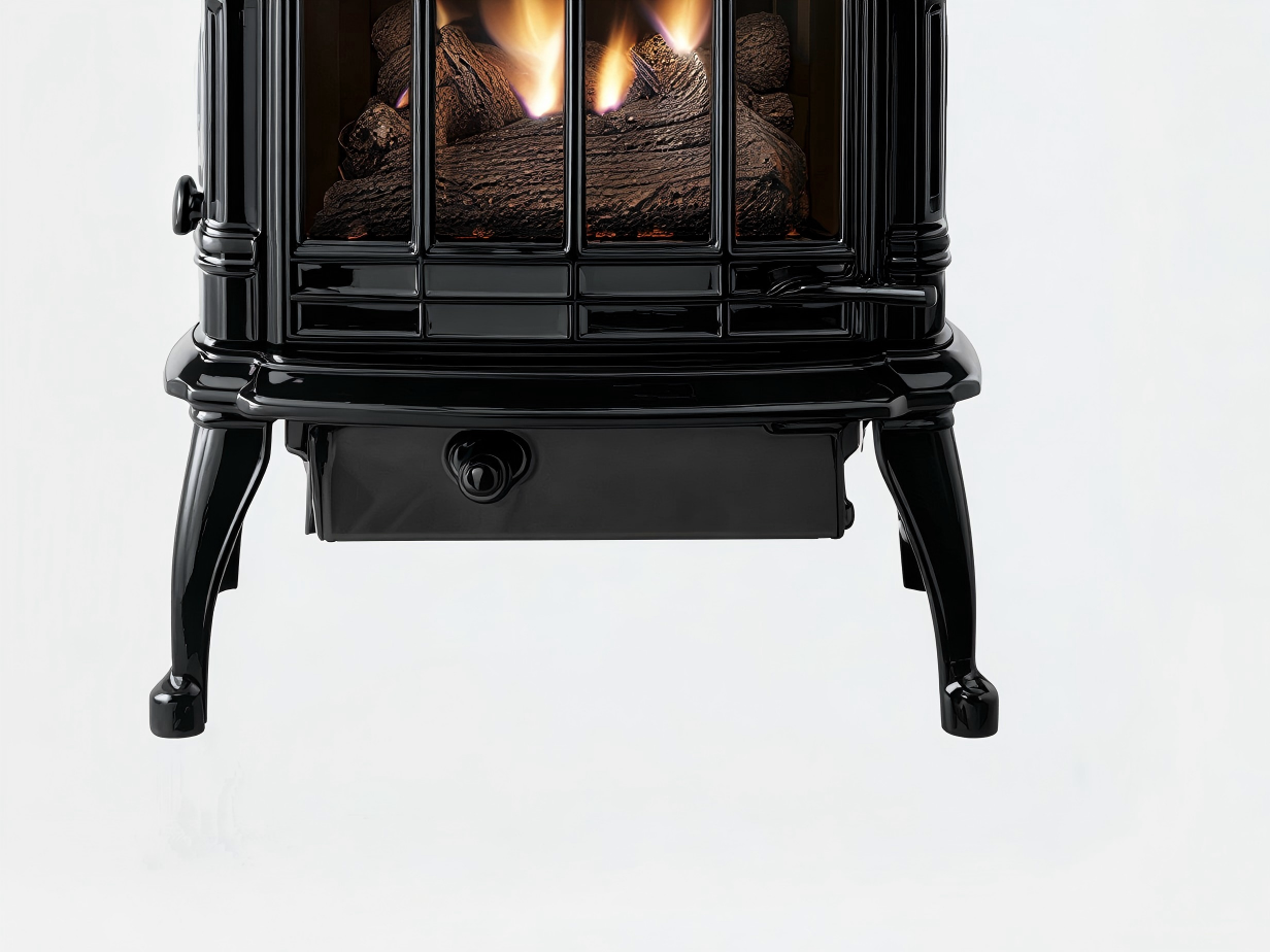 Cheminée à gaz décorative en fonte 55x35x70 cm - noir - façade arquée