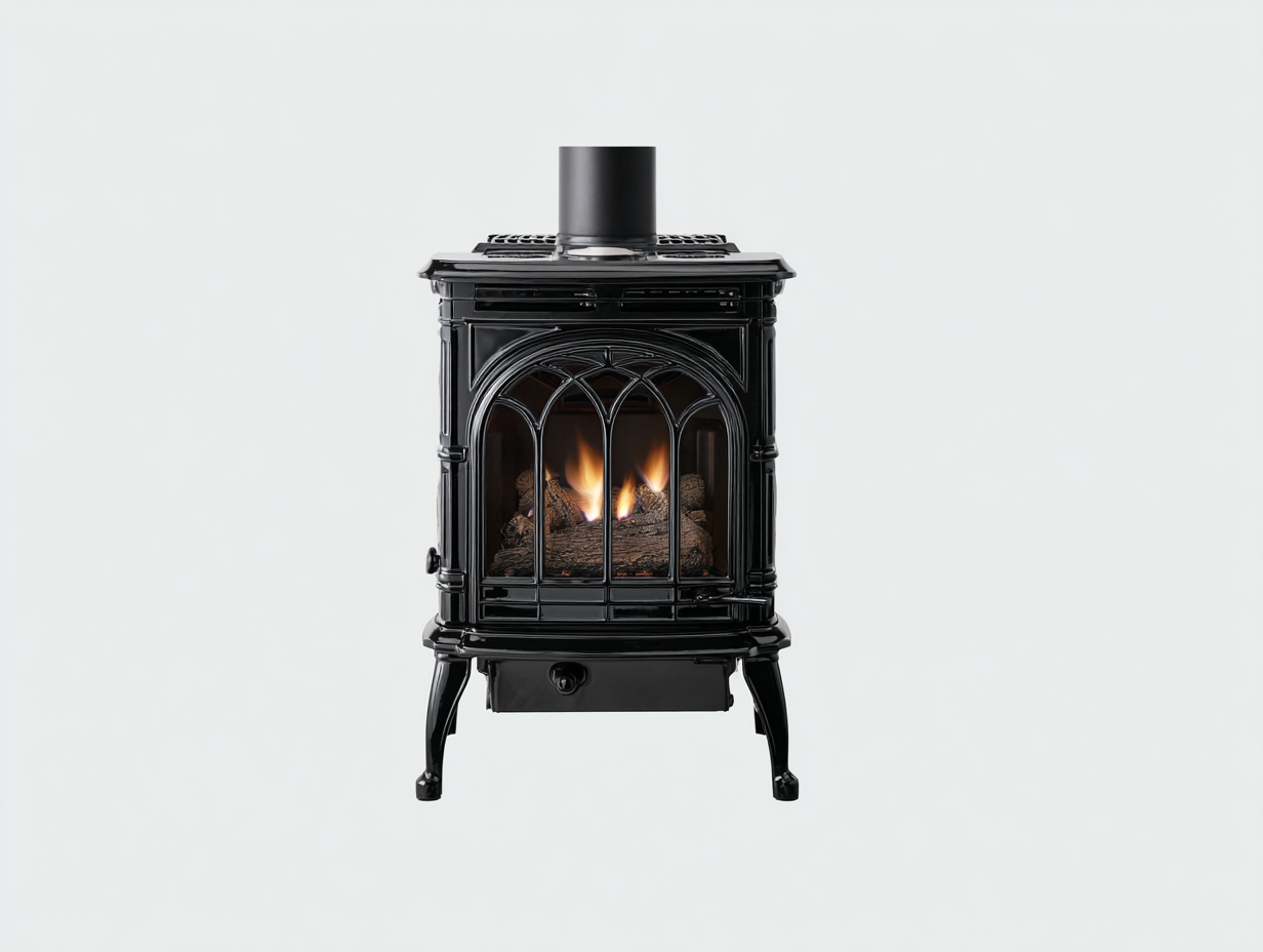 Cheminée à gaz décorative en fonte 55x35x70 cm - noir - façade arquée