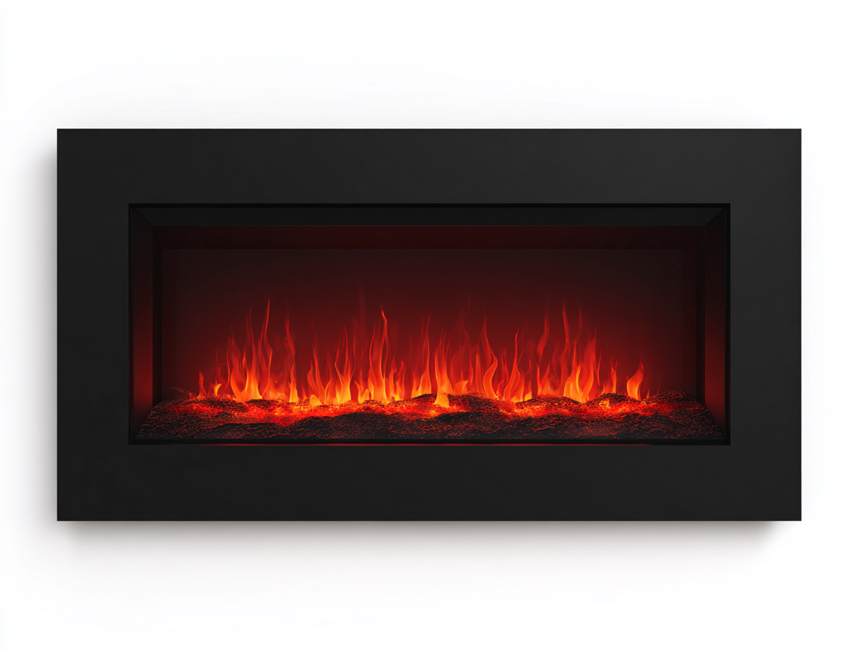 Cheminée électrique murale 110x15x60 cm - métal/verre trempé - noir - flamme LED rouge réaliste