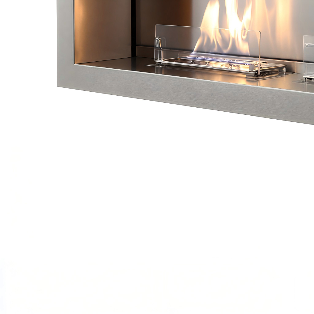 Cheminée au bioéthanol murale - métal 98x18x45 cm - argent - design moderne