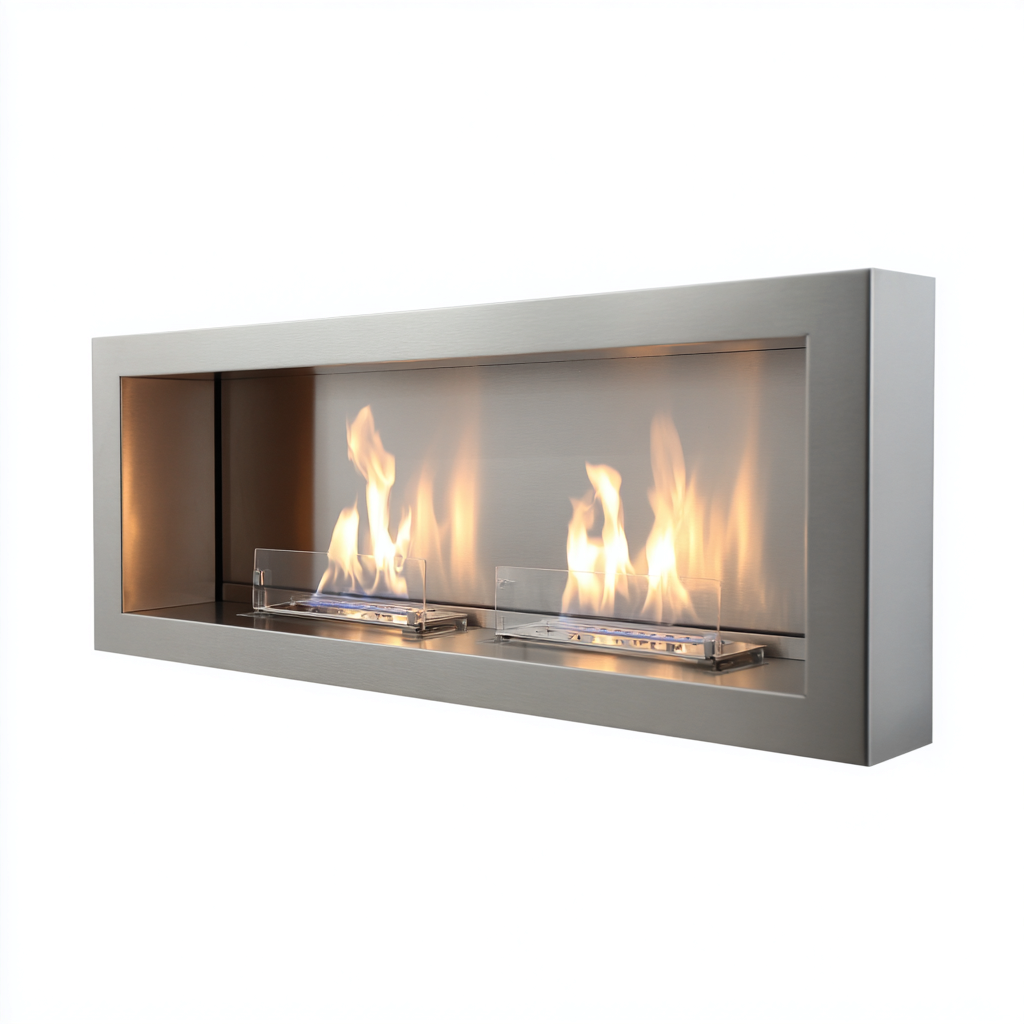 Cheminée au bioéthanol murale - métal 98x18x45 cm - argent - design moderne