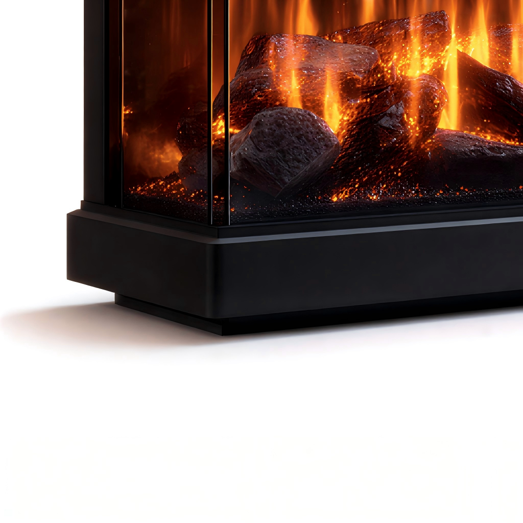 Cheminée électrique panoramique 120x24x55 cm - métal/verre trempé - noir - flamme LED réaliste