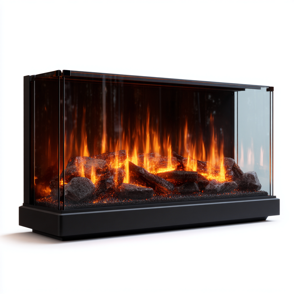 Cheminée électrique panoramique 120x24x55 cm - métal/verre trempé - noir - flamme LED réaliste