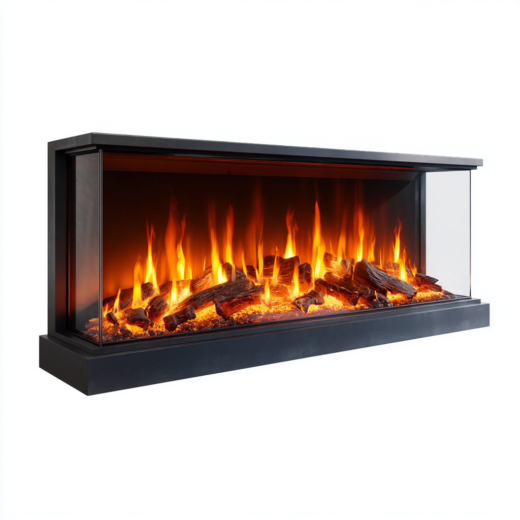 Cheminée électrique 150x22x62 cm - noir - effet flamme LED panoramique