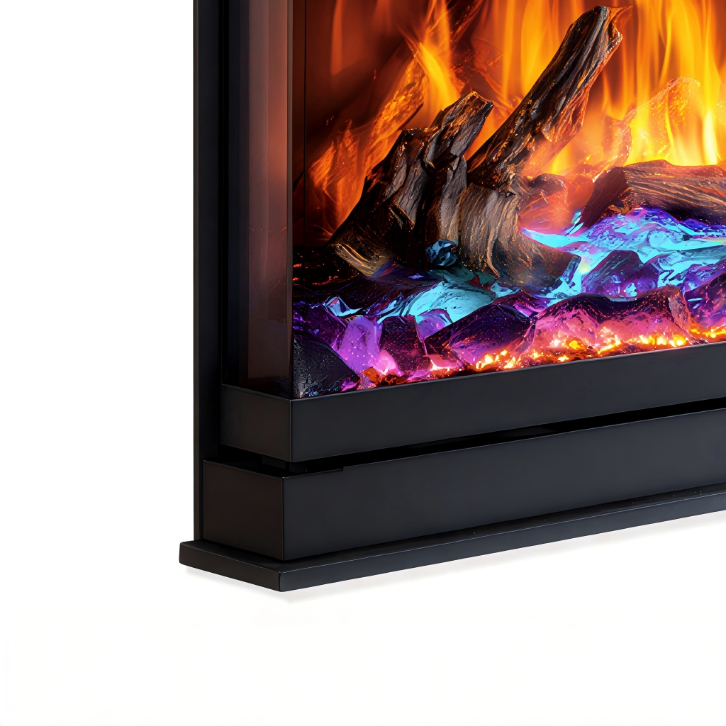 Cheminée électrique encastrable 100x30x60 cm - métal/verre trempé - noir - effet flamme LED multicolore