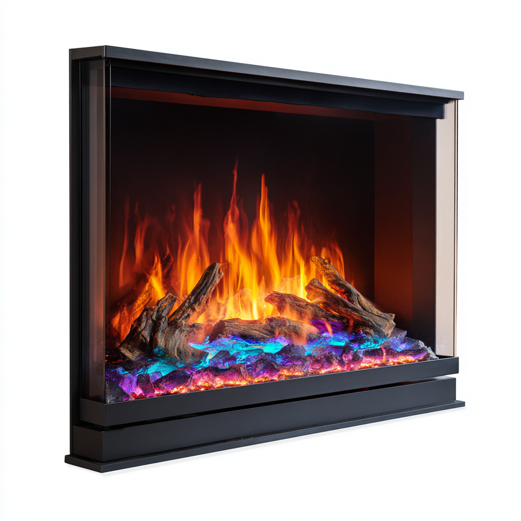 Cheminée électrique encastrable 100x30x60 cm - métal/verre trempé - noir - effet flamme LED multicolore