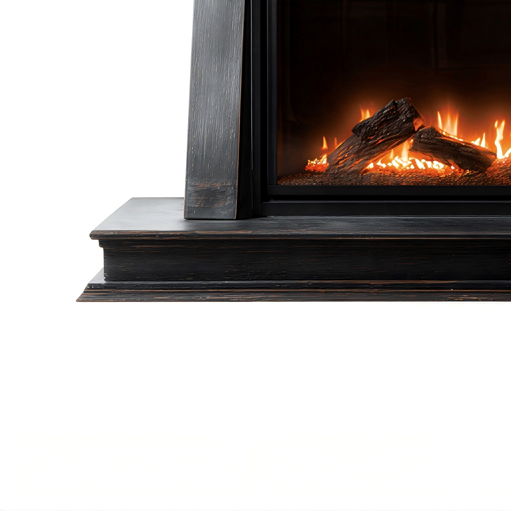 Cheminée électrique décorative 140x32x95 cm - bois/métal/verre trempé - noir/bois - flamme LED réaliste