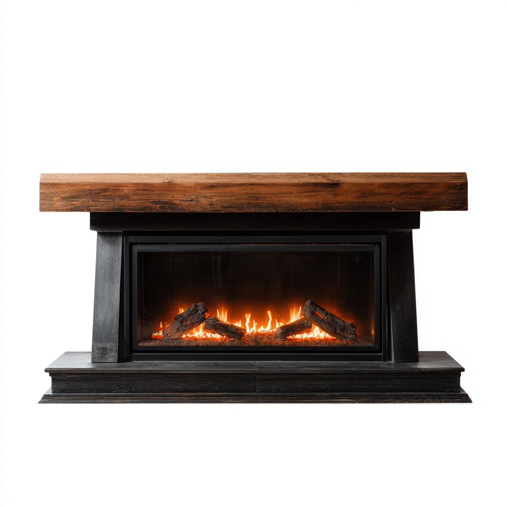 Cheminée électrique décorative 140x32x95 cm - bois/métal/verre trempé - noir/bois - flamme LED réaliste