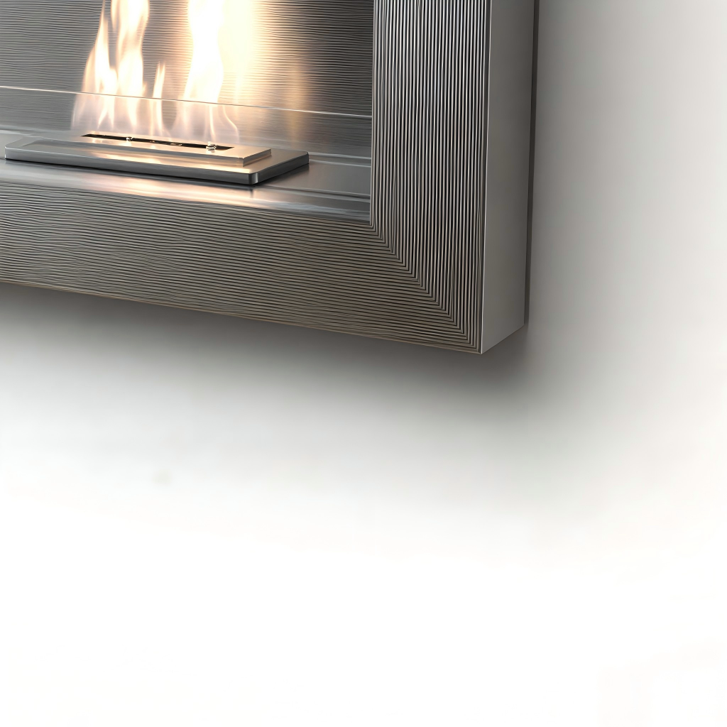 Cheminée au bioéthanol murale cadre métal 96x18x42 cm - gris - design moderne