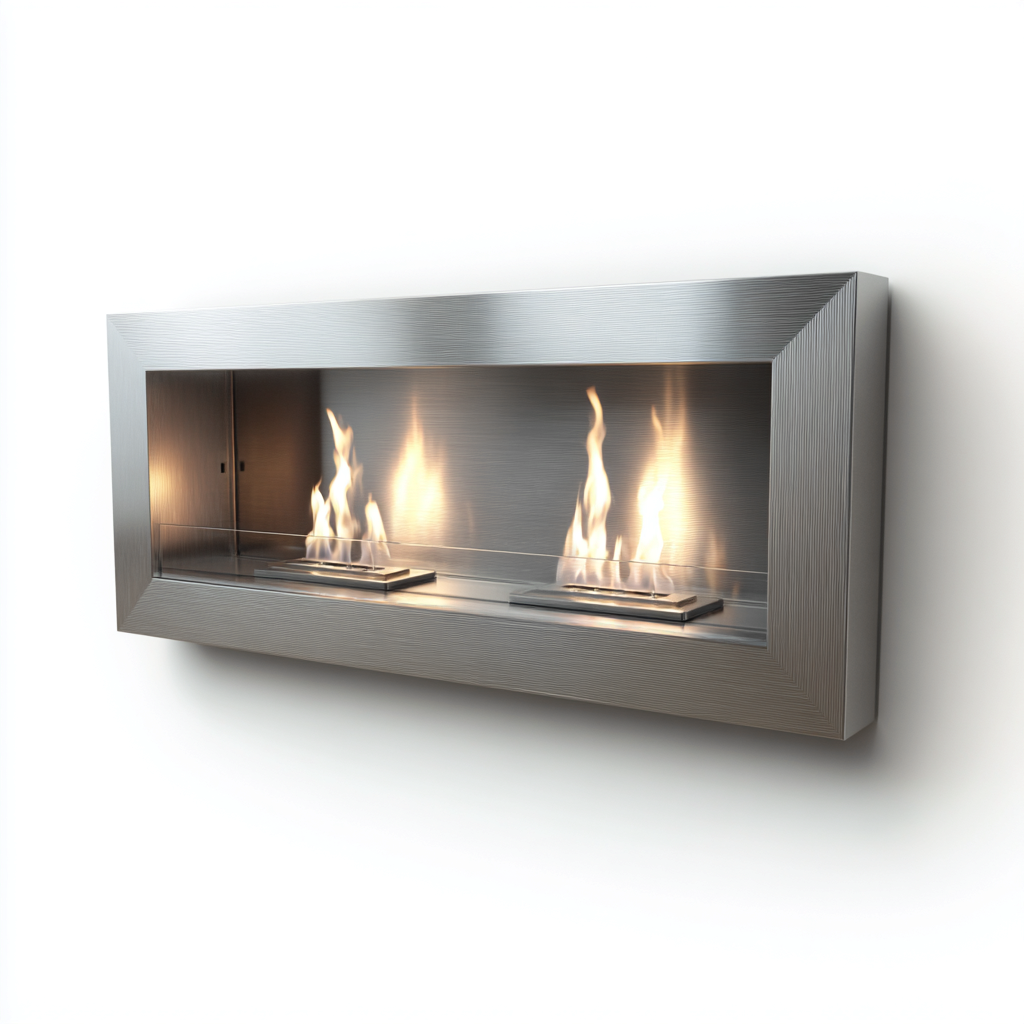 Cheminée au bioéthanol murale cadre métal 96x18x42 cm - gris - design moderne
