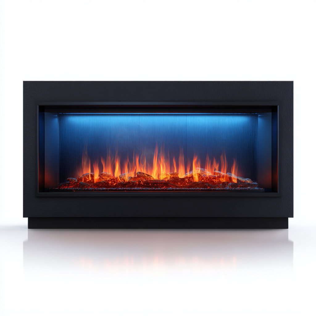 Cheminée électrique horizontale 128x18x52 cm - noir - effet flamme LED panoramique