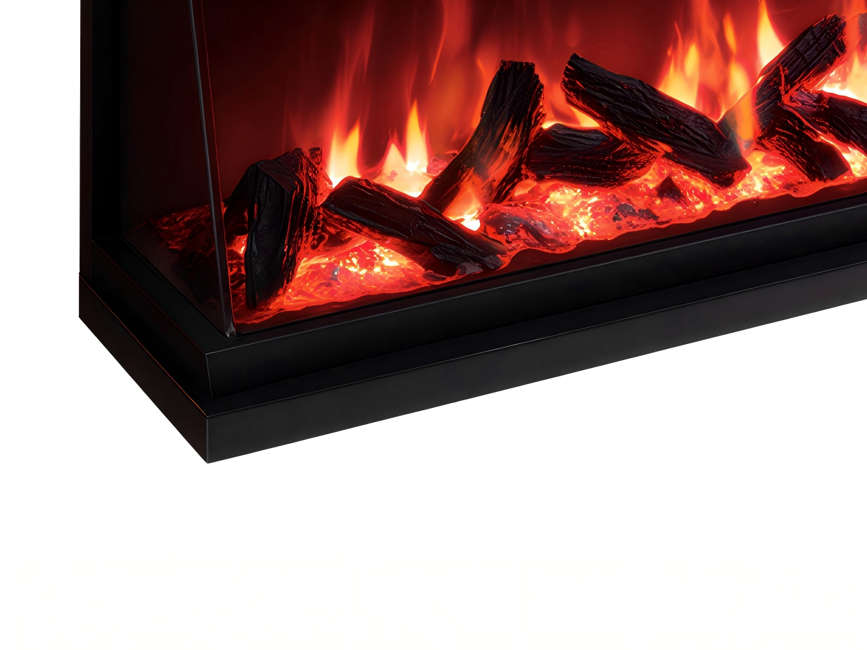 Cheminée électrique panoramique 165x20x45 cm - métal/verre trempé - noir - flamme LED rouge réaliste