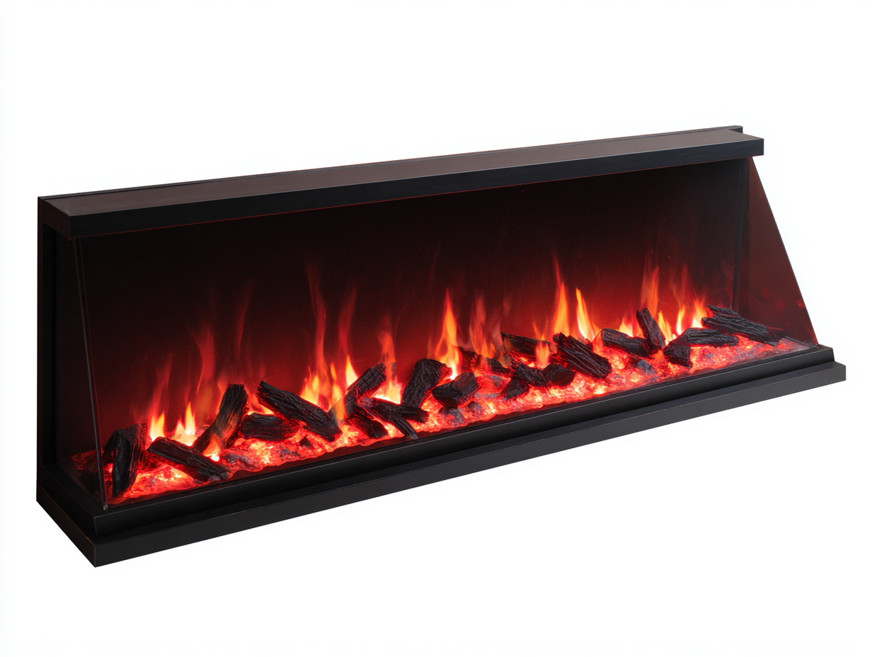 Cheminée électrique panoramique 165x20x45 cm - métal/verre trempé - noir - flamme LED rouge réaliste